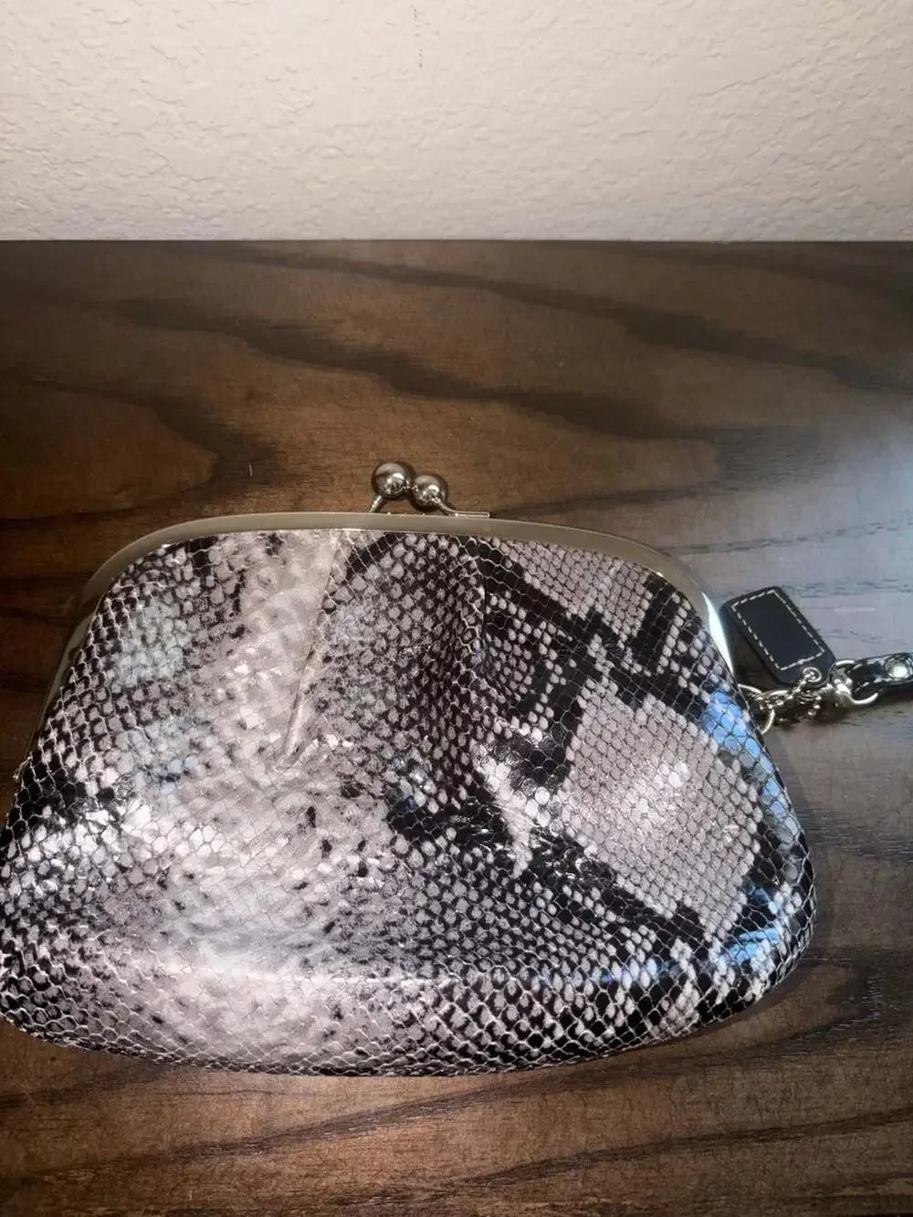 Coach Snakeskin Embossed Leather Kisslock Wristlet